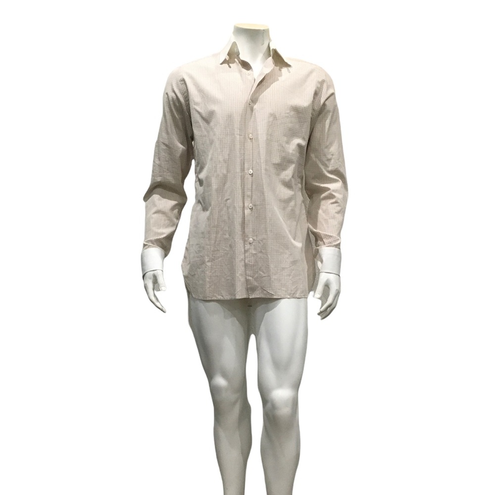 Tom Ford Mens White Mini Checkered Dress Shirt